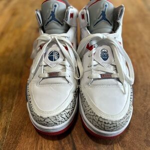 Jordan White and Red Sneakers with Iconic Elephant Print